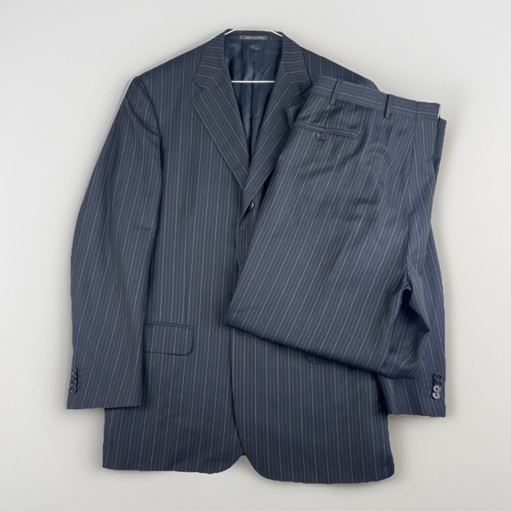 VTG 52R Corneliani White Chalk Lined Grey Super 120's Merino Wool 2 pieces Suit